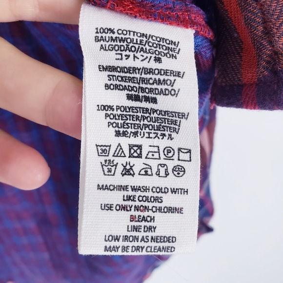 Free People Magical Plaid Embroidered Oversized Flannel Top Size Small New - Picture 8 of 8